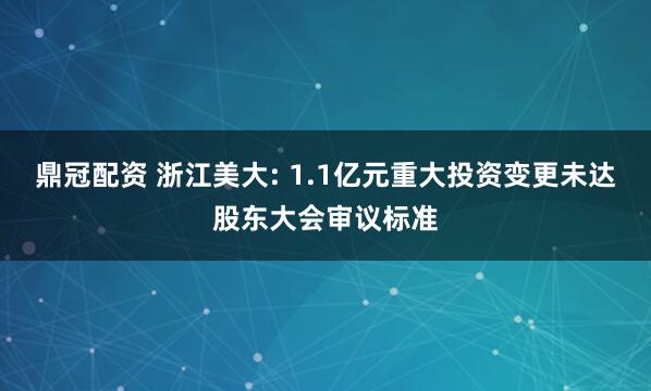 鼎冠配资 浙江美大: 1.1亿元重大投资变更未达股东大会审议标准